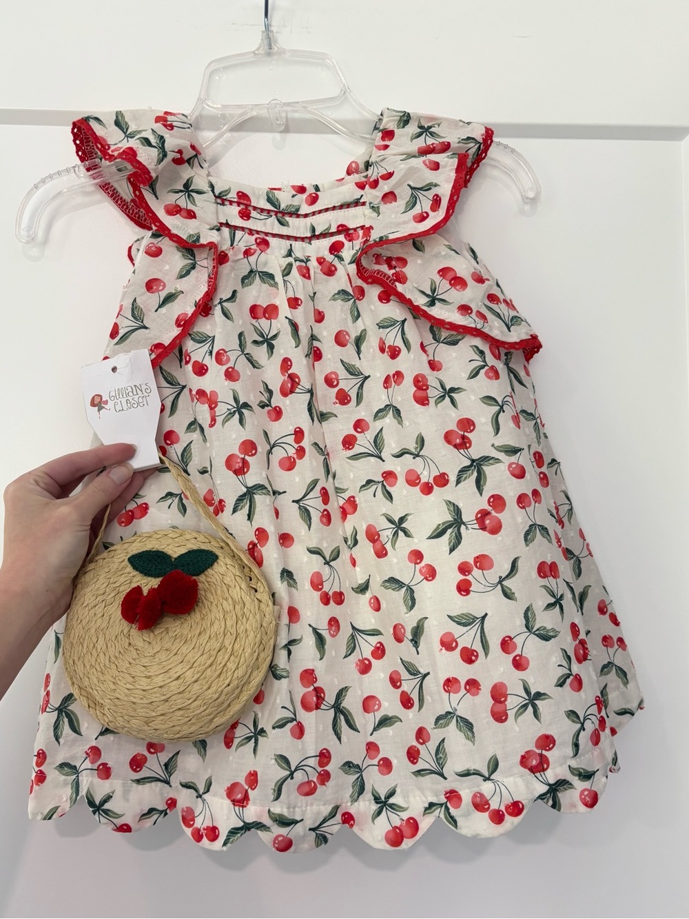 Gillian’s Closet Cherry Print Ruffle Sleeve Dress and Purse Set Size 2T New